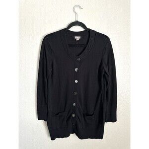 J. Jill Silk Blend Cardigan Women's Size Medium Button Front Long Sleeve Black